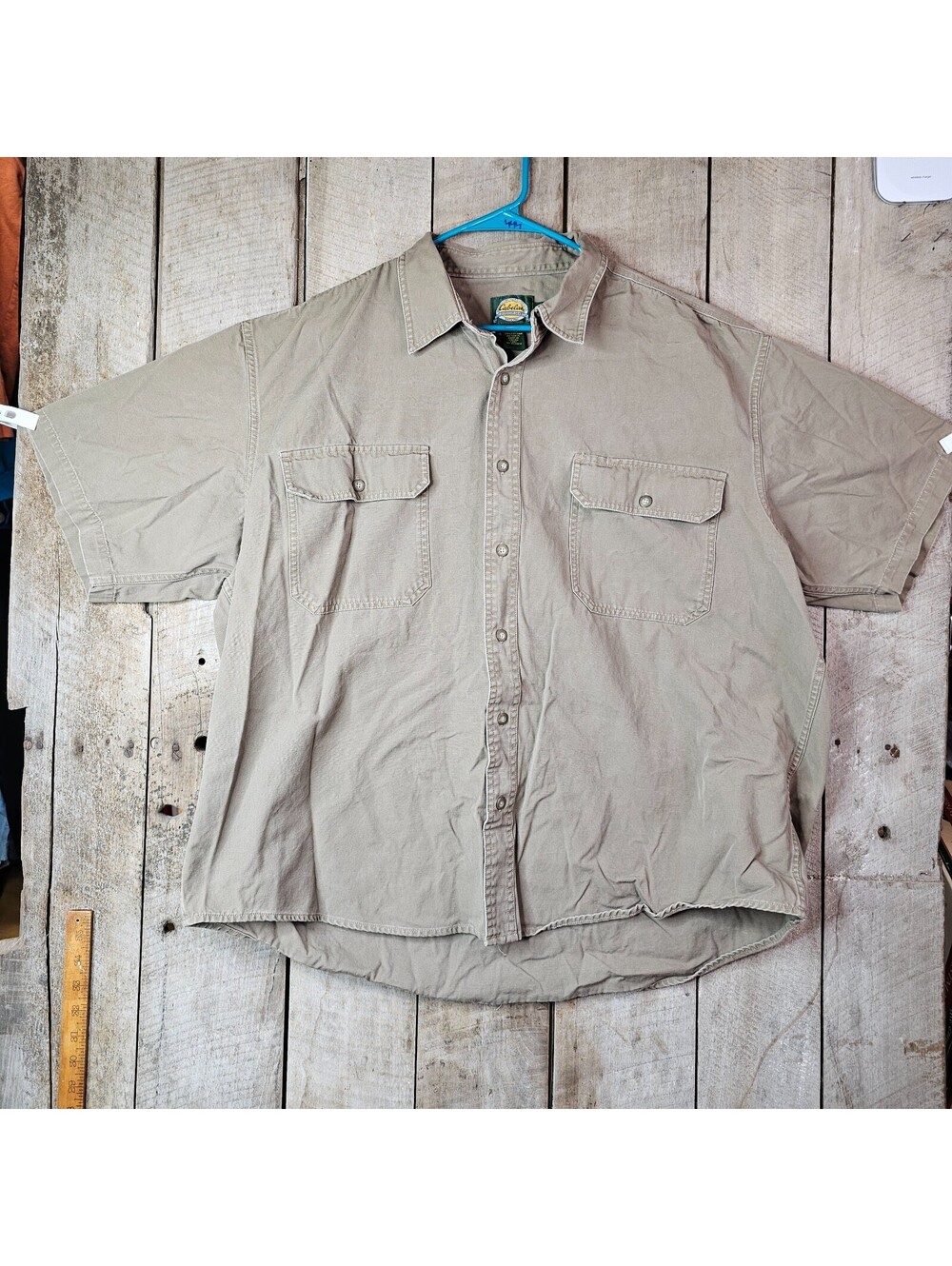 Cabela’s Outdoor Gear Shirt Mens 2XL Beige Short Sleeve Button Up Cotton